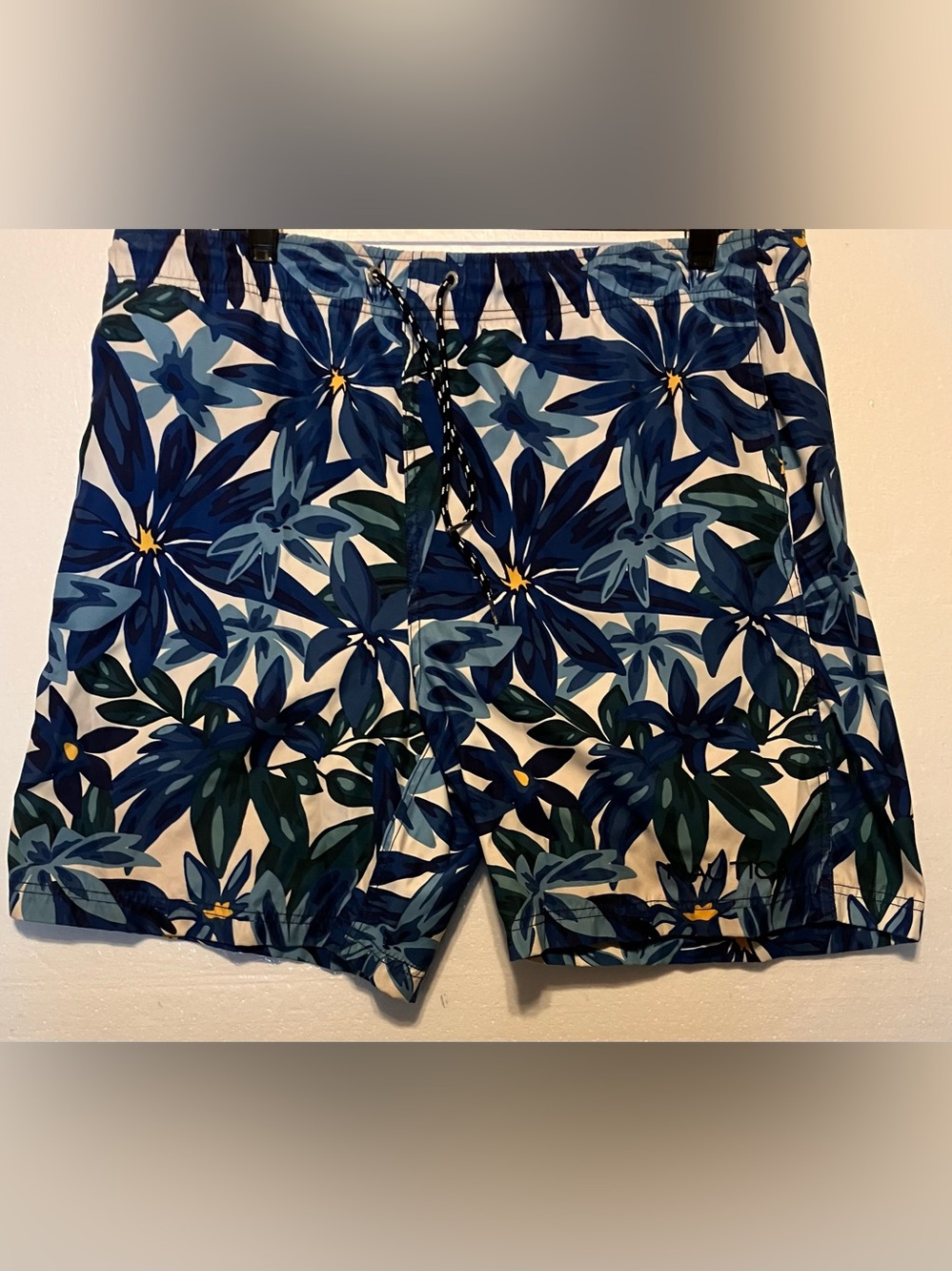 Nautica Blue M Floral Hybrid Swim Shorts with Drawstring